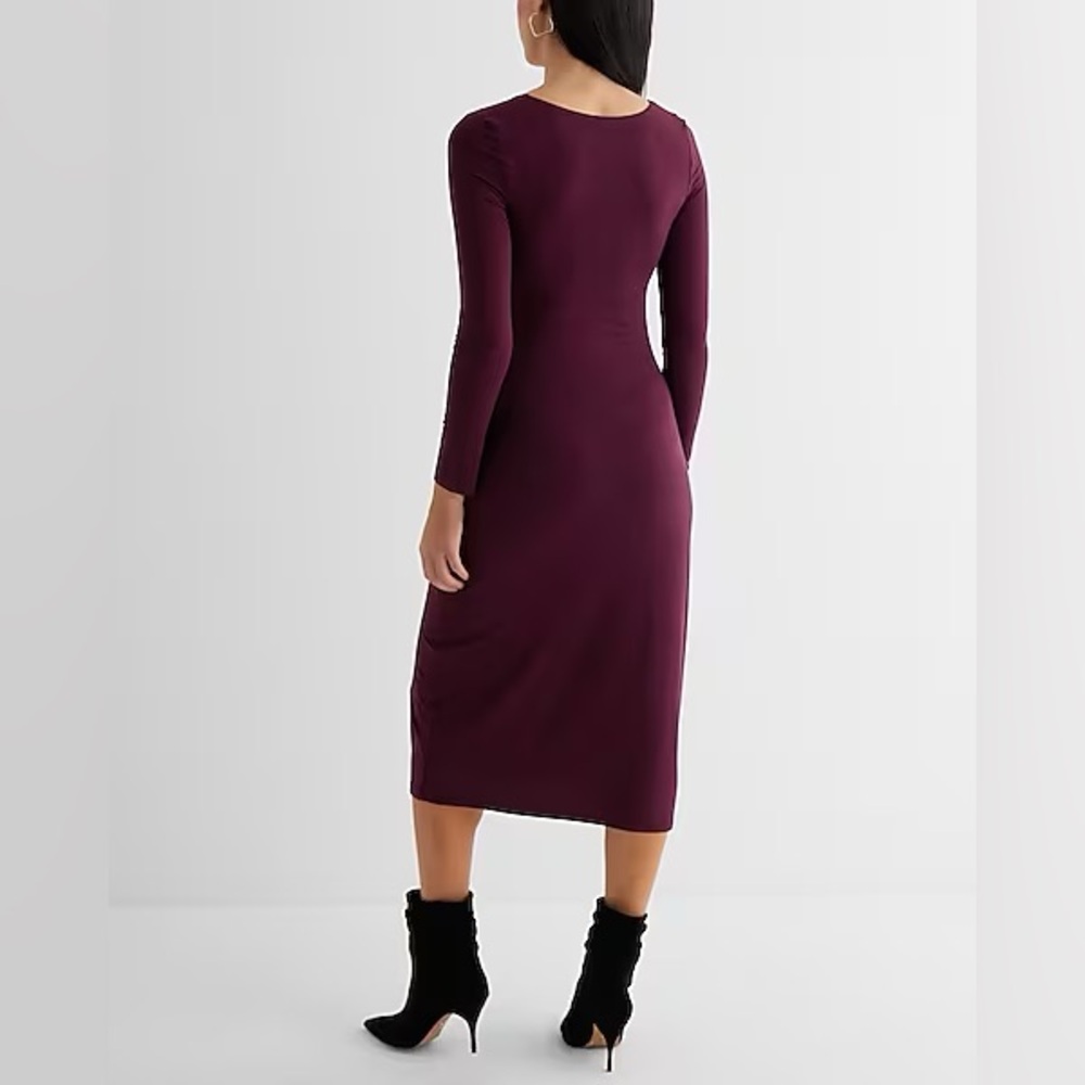 Express Purple Sweetheart Long Sleeve Ruched Side Slit Midi Dress - Picture 3 of 9